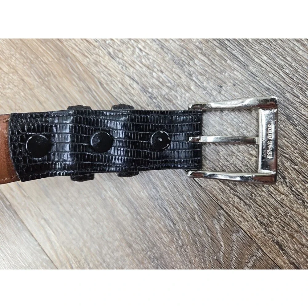 Ben Silver Genuine Lizard & Leather Black Belt Men's 40 Made in USA 31401 Brass